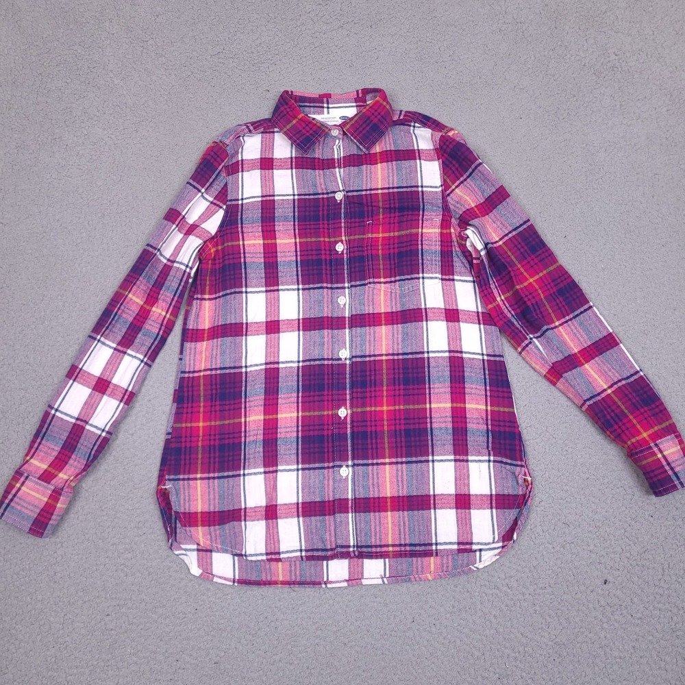 Old Navy Classic Shirt Womens XS Purple Plaid Flannel Button Up Ivan The Grape